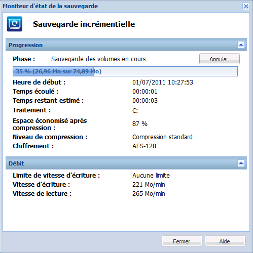 ENC Moniteur de jobs - Informations d'exécution des jobs