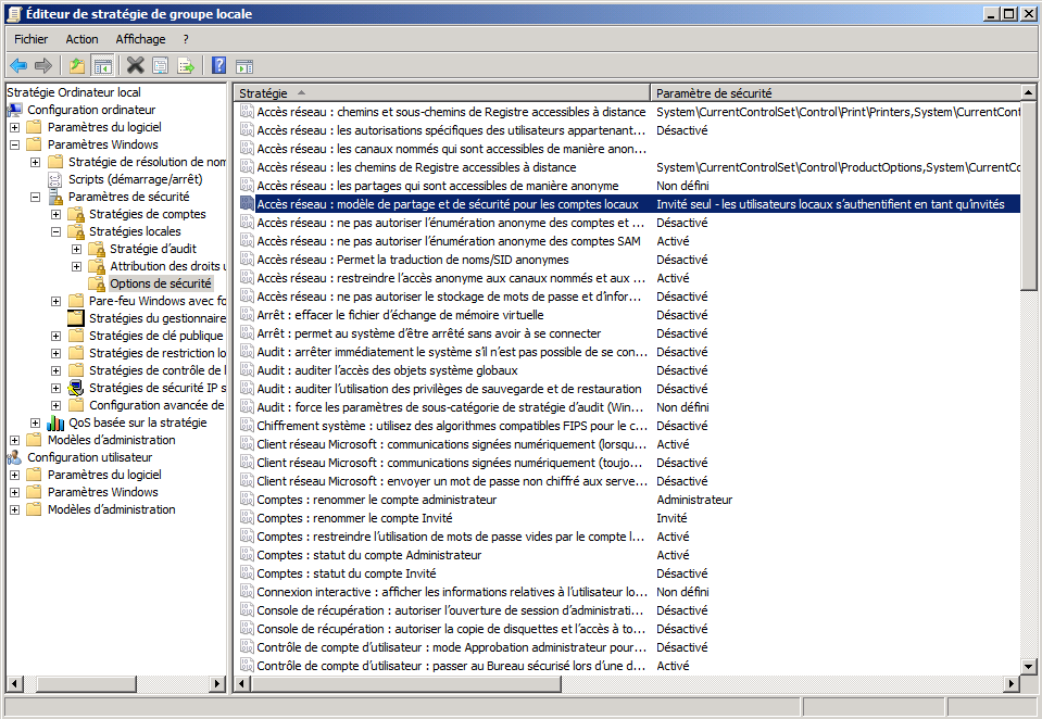 Problème liés à l'accès Invité