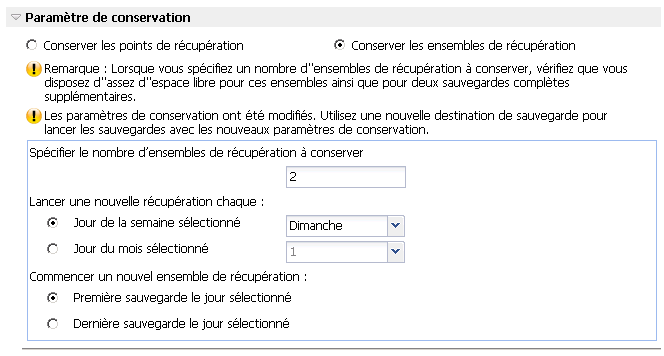 Sauvegarder - Paramètres de protection