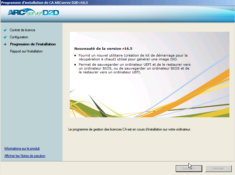 Progression de l'installation