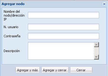 Cuadro de diálogo Agregar nodo con la opción Credenciales raíz