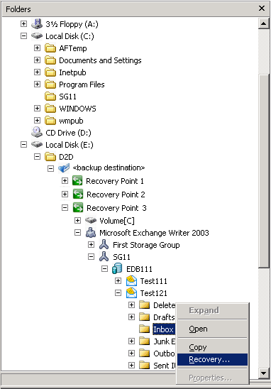 Exibição do D2D da restauração GRT- Restauração do Exchange