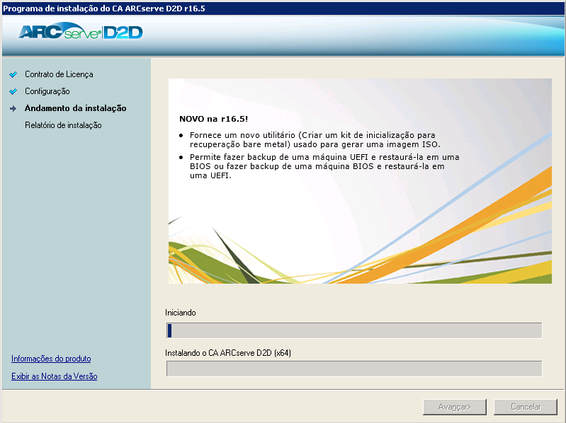 Progresso da instalação