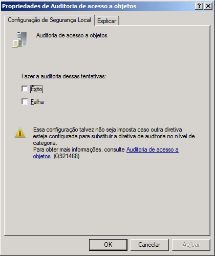 Caixa de diálogo Propriedades de acesso a objeto de auditoria