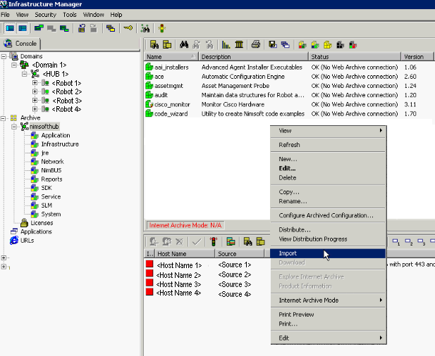 使用 Nimsoft Infrastructure Manager 匯入