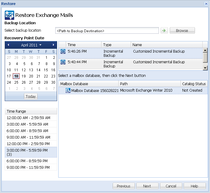 Restore Exchange Mails dialog.