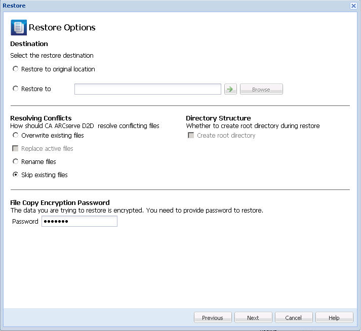 This diagram shows the available restore options to restore from a file copy