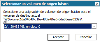 Reconstrucción completa - Cuadro de diálogo Seleccionar un volumen de origen básico.