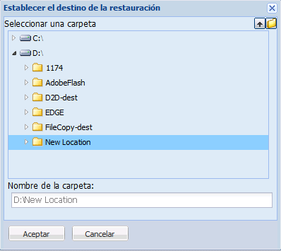 Recuperación de la aplicación - Restauración de SQL 8 a una ubicación alternativa, especificación de la ubicación del archivo mediante Examinar