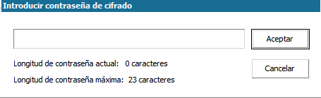Reconstrucción completa - Cuadro de diálogo Contraseña de cifrado.