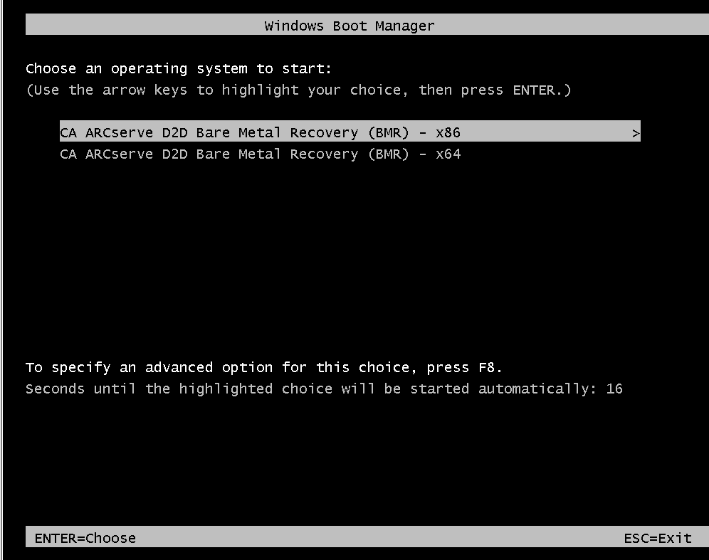 Ripristino bare metal - Schermata di Windows Boot Manager