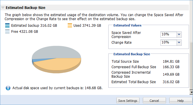 バックアップ容量の計算