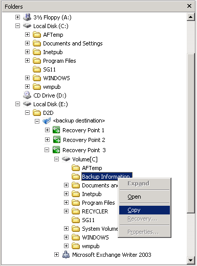 Restaurar a exibição do D2D- Restaurar arquivo/pasta