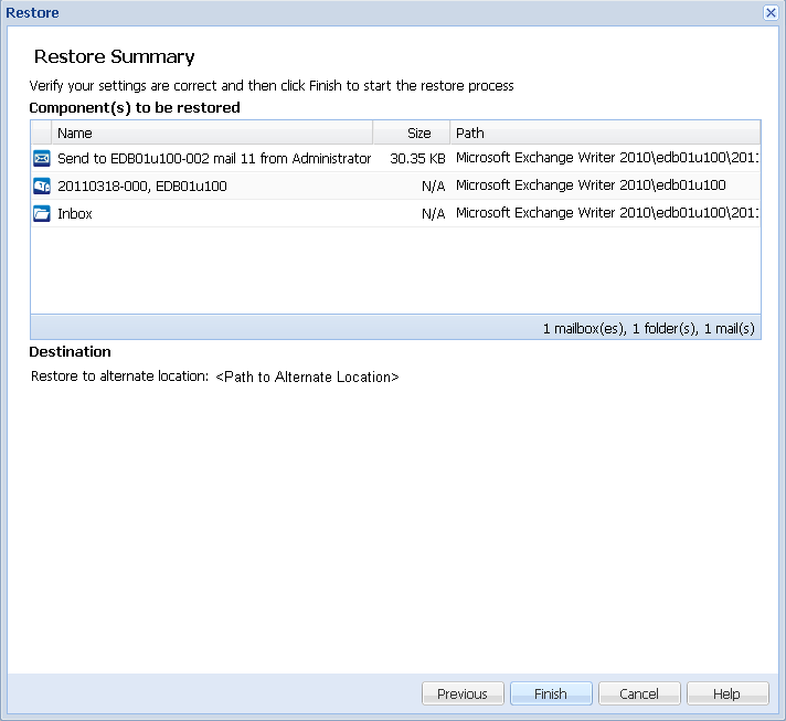 Restore Summary dialog.