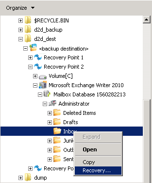 GRT Restore D2D View - Restore Exchange