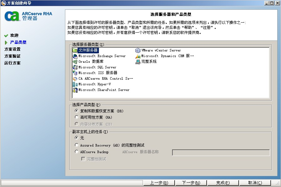 在选择服务器屏幕中选择应用程序类型
