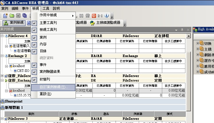 檢視功能表，自訂案例檢視選項
