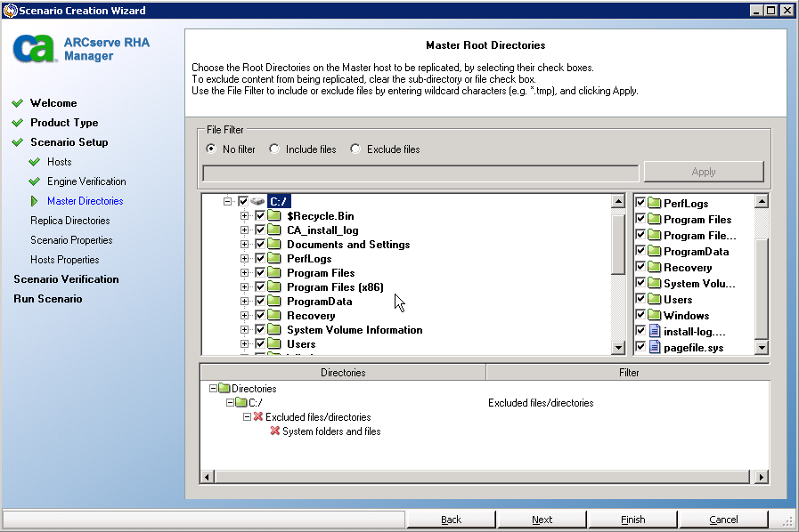 The Master Root Directories screen opens.