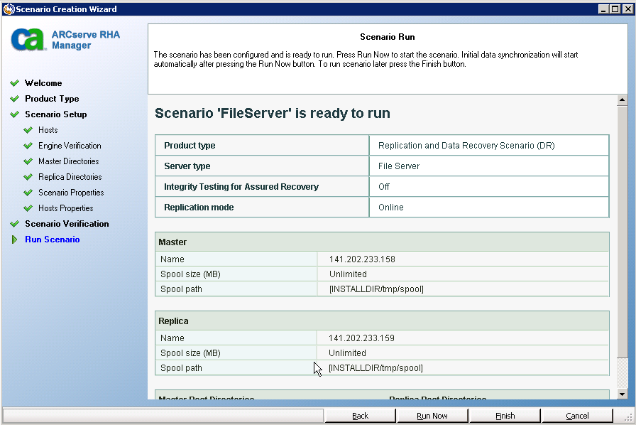 The scenario run screen opens.
