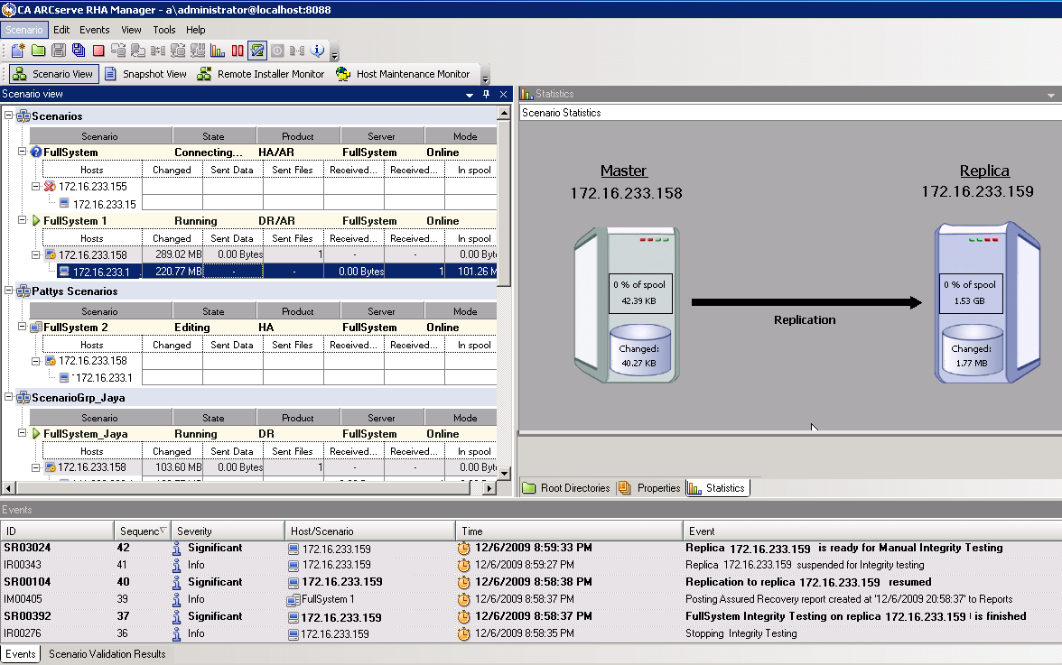 The statistics tab appears when a scenario is running