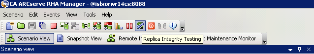 Toolbar showing active replica integrity testing button