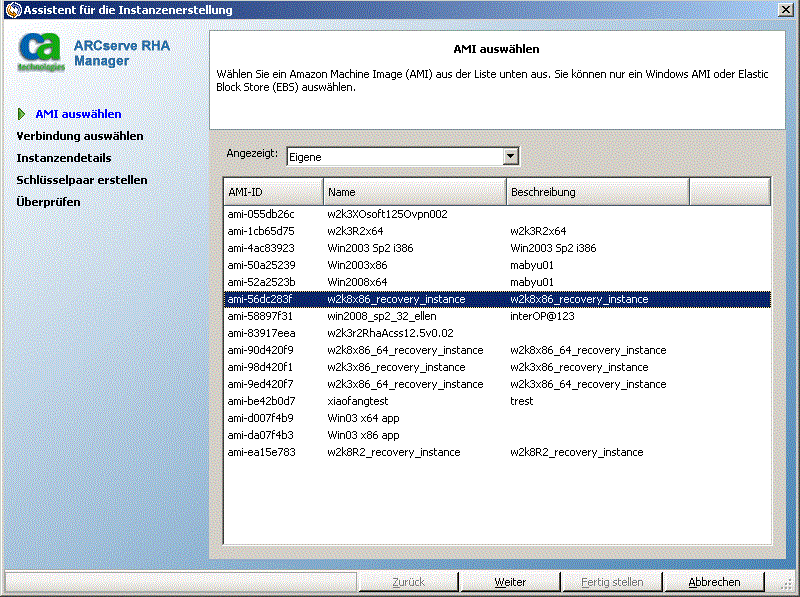 Wählen Sie ein AMI im Assistenten für die Instanzenerstellung aus