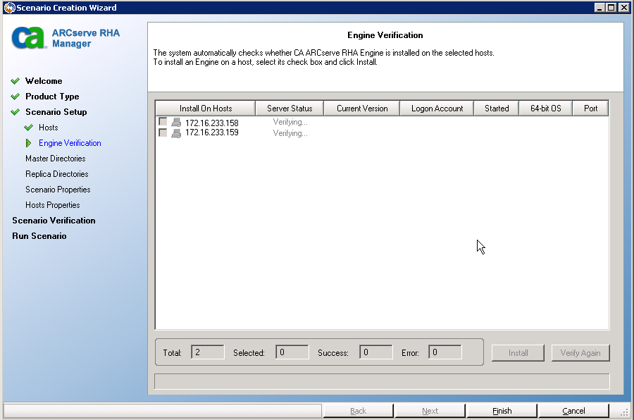 Wait while the software verifies engine installation