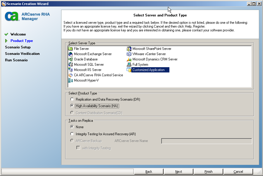 The Select Server screen opens as if you are creating a scenario in the usual manner.
