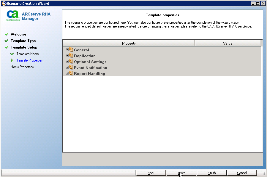 Set template properties, as you would for a scenario