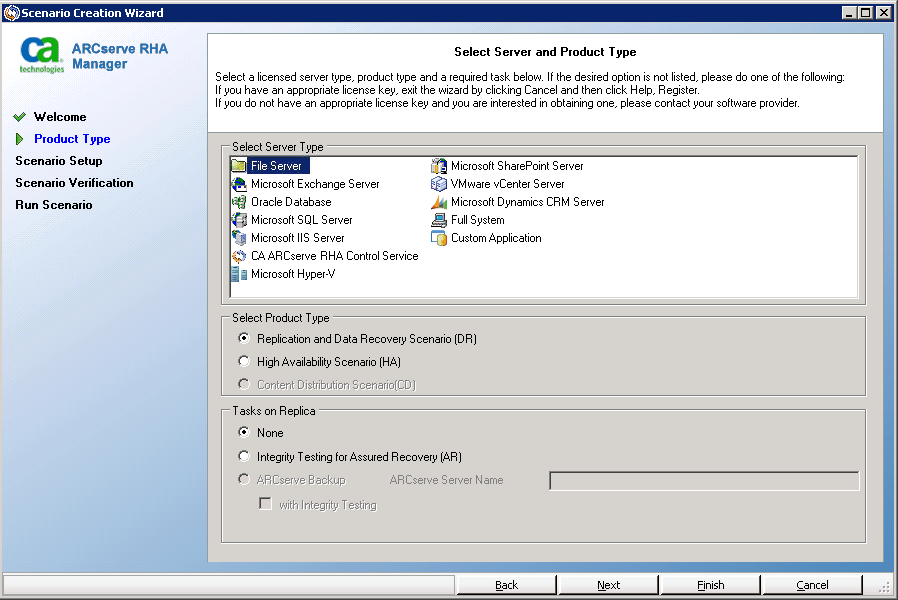 select product type for a RHA cloud DR scenario