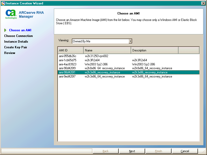 choose an AMI in the instance creation wizard