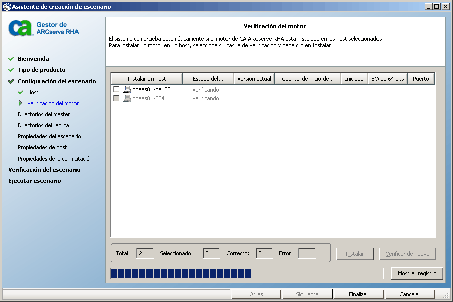 Espere mientras el software verifica la instalación del Motor
