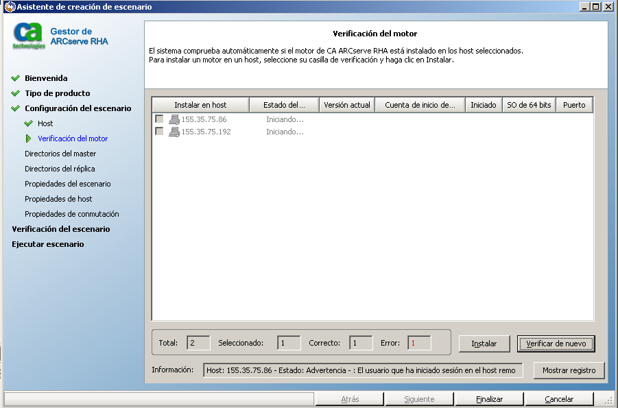 Espere mientras el Motor se verifica