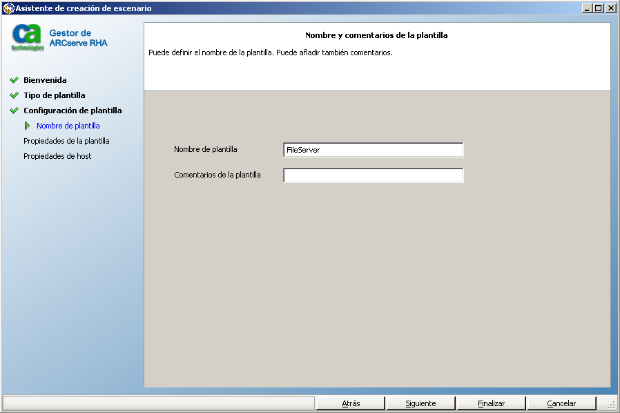Se abre la pantalla de Nombre de plantilla.