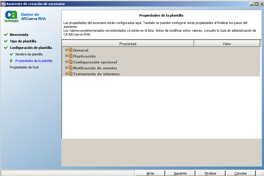 Establezca las propiedades de la plantilla tal y como haría para el escenario