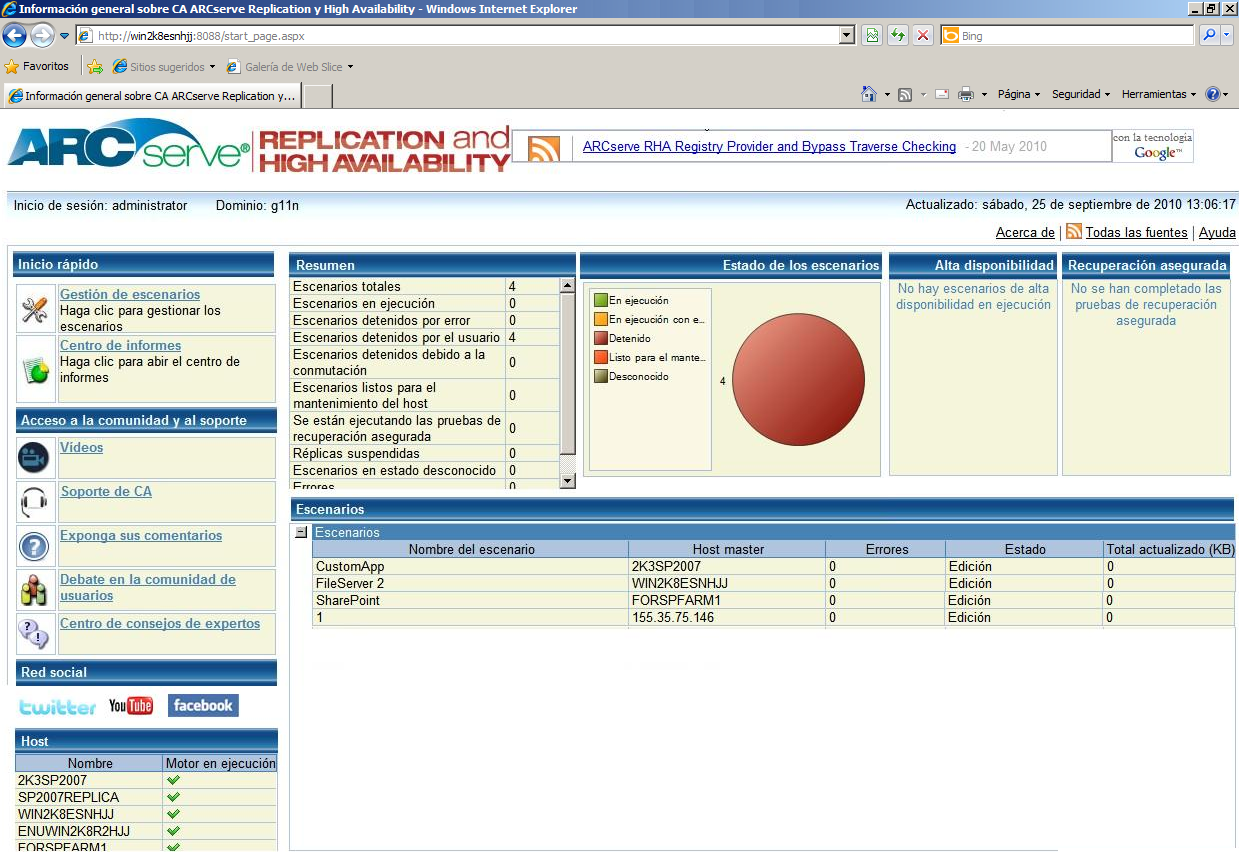 Página de presentación de CA ARCserve RHA