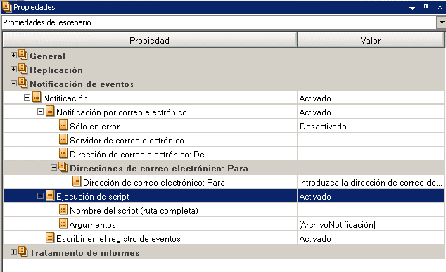 propiedades del escenario que muestran scripts activados