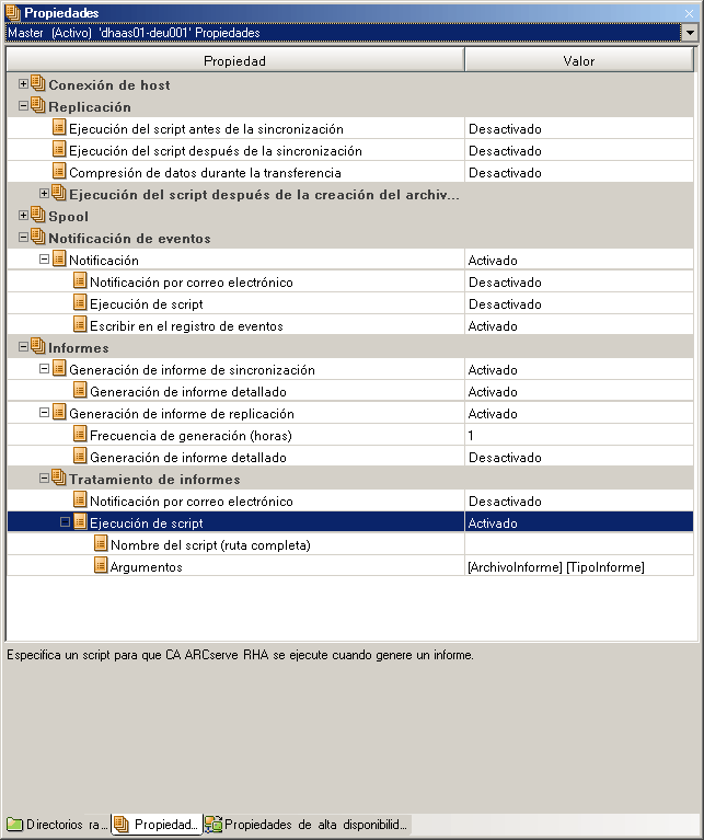 propiedades del master que muestran scripts activados