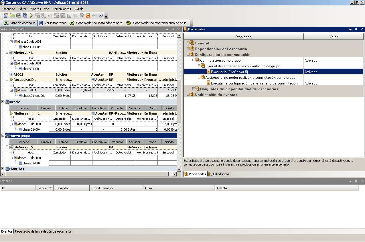 Configure opciones de conmutación para todos los escenarios en el grupo