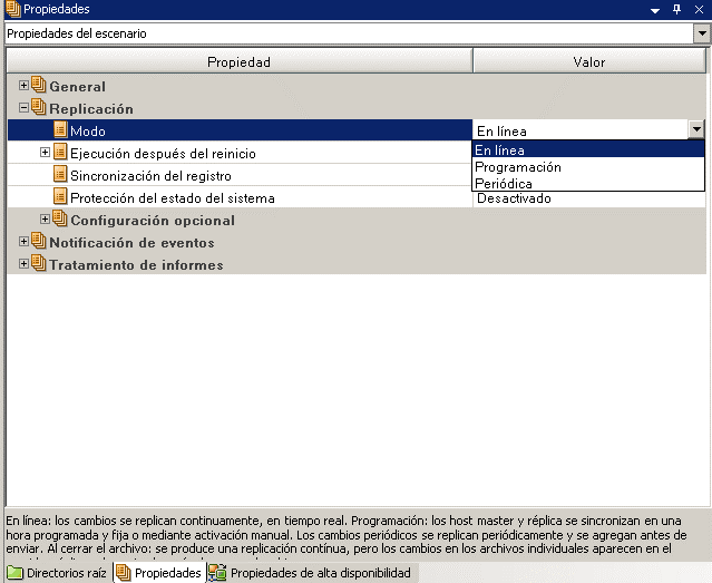 Elija un modo de replicación