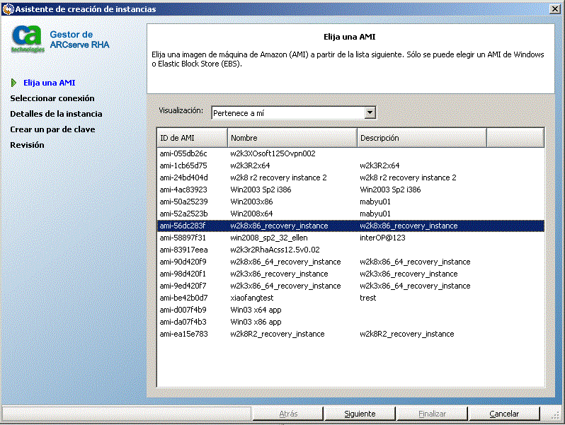 elija un AMI en el asistente de creación de instancias