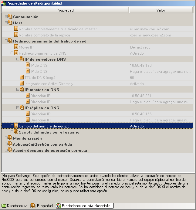 Propiedades de tráfico de red