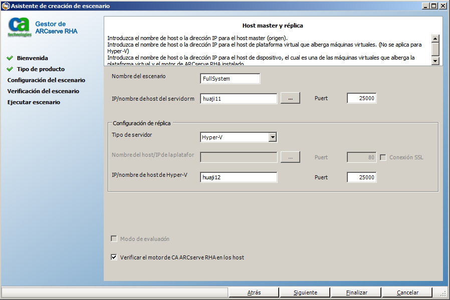 Pantalla Hosts de master y réplica de Hyper-V es diferente de otras plataformas virtuales