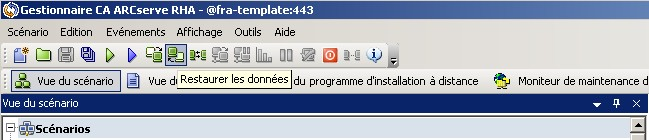 Barre d'outils du gestionnaire RHA contenant le bouton Restaurer les données