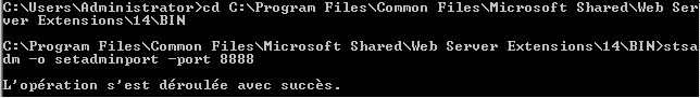 Interface STSADM indiquant que l'opération s'est terminée correctement.