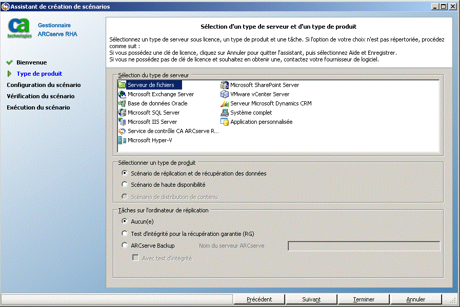 Sélection du type de produit pour un scénario RHA de récupération après sinistre dans le cloud