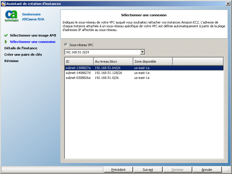Sélection du sous-réseau VPC pour la connexion d'instances