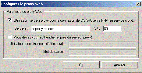 Configurez les informations du proxy Web pour la communication avec le serveur de services Web d'Amazon.