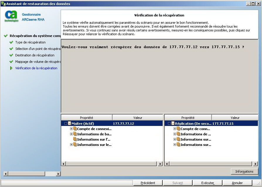 vérification de la récupération