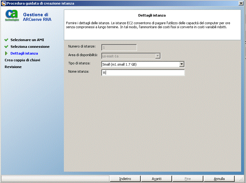 Specificare i dettagli dell'istanza EC2 da utilizzare